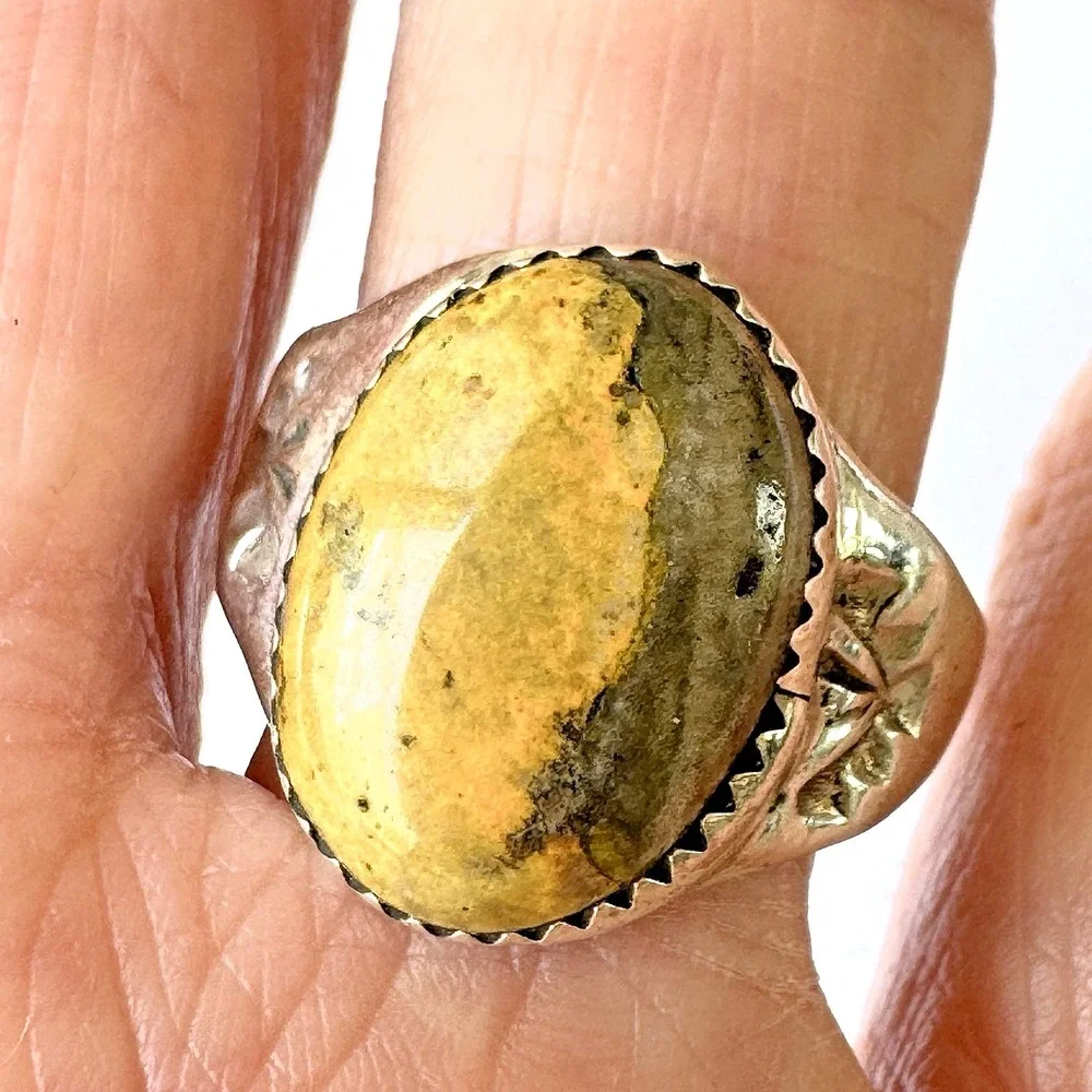 Navajo Bumblebee Jasper Mens Ring Sz 11.5 Annie Lincoln Sterling Handmade Band‎